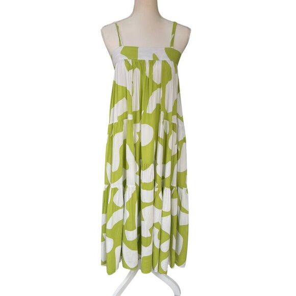 Abel The Label Flowy Square Neck Citron Boho Maxi Dress Green Size XS - Picture 1 of 9